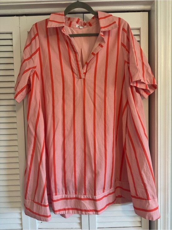 GeeGee Dresses & Skirts - GeeGee Light Pink & Coral Stripe Women's Collared Shirt Dress